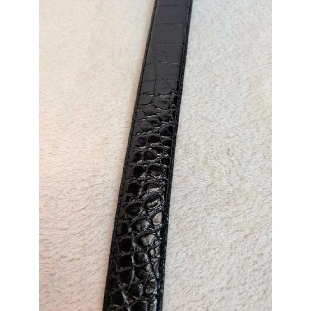 Italian Genuine Leather Embossed Crocodile Belt Men's 34 Black Silver Buckle